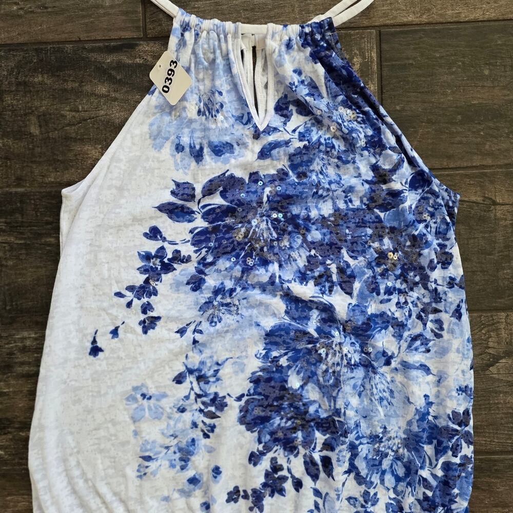 #393 INC International Concepts Blue Floral Halter Top